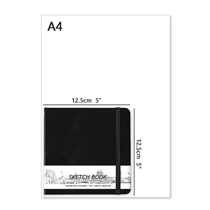 5" x 5" Hardcover Sketch Book,58 Sheets Small Mixed Media Pocket Sketch Pad | PU Cover,150 GSM Acid Free Artist Drawing Paper,Travel Journal Blank Notebook for Adults Sketching,Illustration.Black - color: 150gsm PU-black