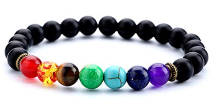 Men Women 8mm Lava Rock 7 Chakra Beads Chakra Bracelet - color: Matta Black Agate