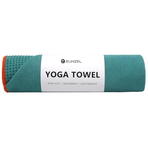 Eunzel Hot Yoga Towel - Microfiber Non Slip Yoga Mat Towel with Grip Dot Sweat Absorbent Towel for Hot Yoga, Pilates and Fitness 72" x 24", Dark Cyan/Orange - color: Dark Cyan/ Orange