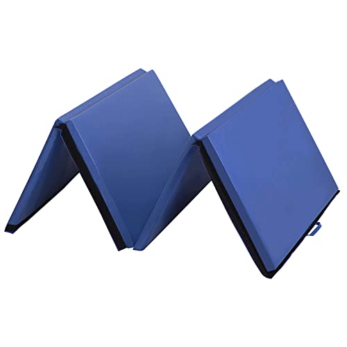 Gymnastics Tumbling Mats Portable Gymnastics Mat Folding Tumbling Mat Thick Yoga Mat Exercise Mat with Carrying Handles for home Workout outdoor Yoga Gymnastic - color: Blue, size: 4'x10'x2"THK