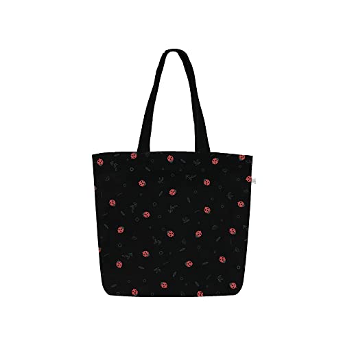 Ecoright Aesthetic Canvas Tote Bag for Women Large Zipper Tote Bags with Pocket, Womens Tote Bag for Yoga, Work, Beach - color: Lady Bird Beetle (Black)