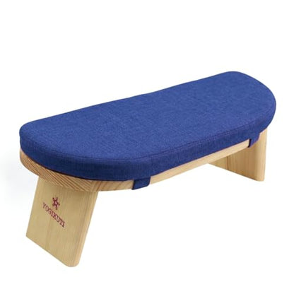 Yogikuti Folding Meditation Bench, Purple | Removable Cushion, Wooden Seiza Kneeling Stool, Ergonomic Meditation Seat, for Home & Yoga Studio, Comfortable Posture (Blue) - color: Blue
