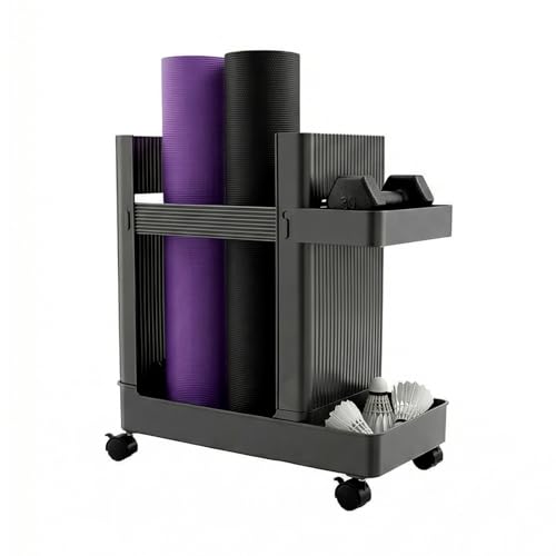 Home Gym Storage Yoga Mat Storage Rack with Wheels Workout Equipment Storage Cart for Home Gym School Supplies - color: Gray