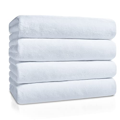 GraceAier Microfiber Bath Towels 4 Pack, 28x56 Inch Coral Velvet Quick Dry Towel Set, Highly Absorbent, Ultra Soft & Lint-Free for Bathroom, Gym, Travel and Swim- White - color: Microfiber-pure White