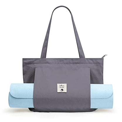 WLLWOO Yoga Mat Carrier Bag for Women Canvas Carryall Tote Gym Pilates | Large Holder Zipper Shoulder for Beach Travel Workout Fitness Office - color: gray