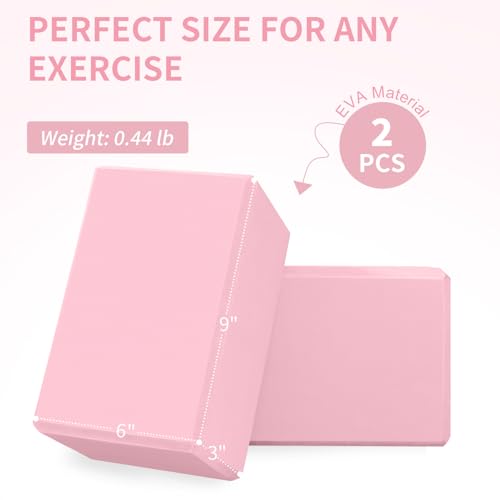 Yoga Blocks, Non Slip Yoga Bricks, Portable & Lightweight - color: 2 Pack-Pink-9x6x3in, size: 9x6x3 IN