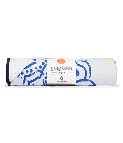 Manduka Yogitoes Hot Yoga Mat Towel - 71" | Moisture Activated Grip | Patented Silicone Nubs | Highly Absorbent, Durable & Easy Care | Made from Recycled Materials | 71 x 24 Inches | Chakra Print Blue - color: Chakra Print Blue, size: 71" x 24"