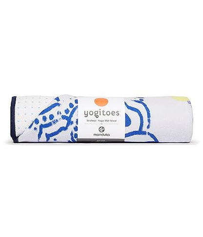 Manduka Yogitoes Hot Yoga Mat Towel - 71" | Moisture Activated Grip | Patented Silicone Nubs | Highly Absorbent, Durable & Easy Care | Made from Recycled Materials | 71 x 24 Inches | Chakra Print Blue - color: Chakra Print Blue, size: 71" x 24"
