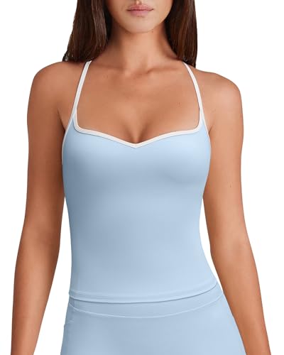OMKAGI Sports Bras for Women Cute Sweetheart Neck Workout Tank Tops Open Back Yoga Bra Top - color: Baby Blue, size: Medium