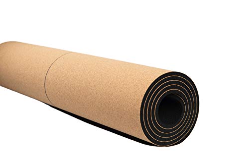 EKE Cork Yoga Mat with body Lines-Non-Slip Sweatproof Surface-100% Recycleable Materials-Eco Friendly-Ideal for Hot Yoga