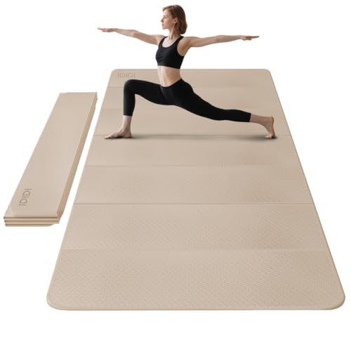 Foldable Yoga Mat Extra Large (74.0" x 47.2" x 0.4") | Double-Sided Non-Slip,Extra Wide Foldable Design,10mm Extra Thick ,Exercise Mat for Gym, Studio, Travel, Home Use - color: Beige