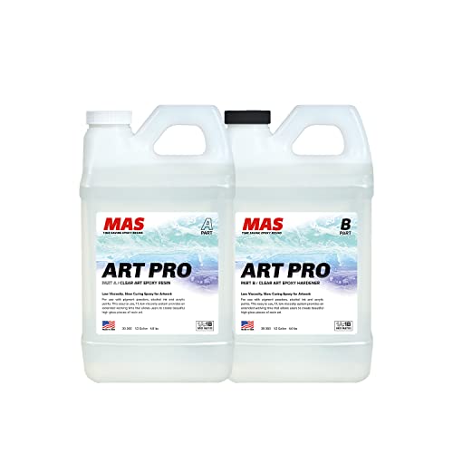 MAS Epoxies Art Pro UV Resistant Clear Epoxy Resin Kit, 1-Gallon | Zero VOCs, Self-Leveling, Ideal for Jewelry Making, Flower Preservation, Resin Crafts, Use With Pigment Powders, Alcohol Ink - size: 1 Gallon