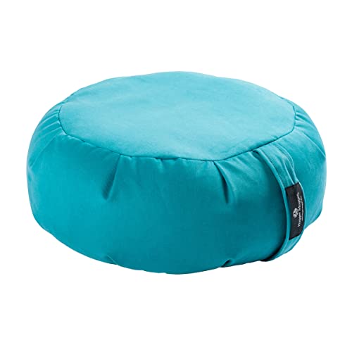Hugger Mugger Zafu Meditation Cushion - Support in Cross-Legged Sitting, Buckwheat Filled, Durable Fabric, Convenient Handle, Handmade in USA - color: Aqua