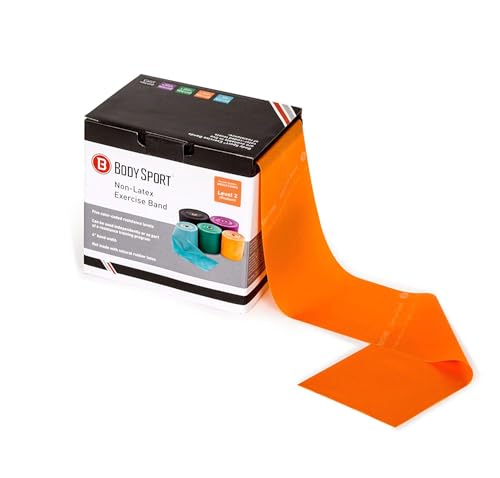 Body Sport Exercise Band, 25 yd. x 4 in. Roll - Home & Gym Fitness Equipment for Stretching, Strength Training & Physical Therapy - color: Orange