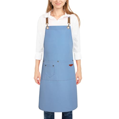 2 Pack Kitchen Cooking Aprons, Adjustable Bib Soft Chef Apron with 2 Pockets for Men Women - color: Lake Blue