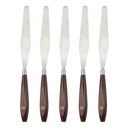 HARFINGTON 5pcs Palette Knife Painting Tool 5.35x0.94 with Beech Red/Silver | Stainless Steel, Art Spatula Pallet Knives Scrapers Tools, for Acrylic Oil Canvas Mixing Spreading, Wood Handle