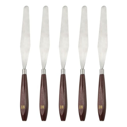 HARFINGTON 5pcs Palette Knife Painting Tool 5.35x0.94 with Beech Red/Silver | Stainless Steel, Art Spatula Pallet Knives Scrapers Tools, for Acrylic Oil Canvas Mixing Spreading, Wood Handle