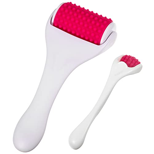 Tondiamo 2 Pcs Muscle Roller Portable Small Silicone Massager Roller Deep Tissue Muscle Massage Stick Cellulite Remover Scar Tissue Massager for Relief Face Neck Arm Back Leg(White,Silicone) - color: White, Rosy, style: Silicone