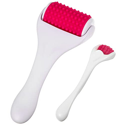Tondiamo 2 Pcs Muscle Roller Portable Small Silicone Massager Roller Deep Tissue Muscle Massage Stick Cellulite Remover Scar Tissue Massager for Relief Face Neck Arm Back Leg(White,Silicone) - color: White, Rosy, style: Silicone