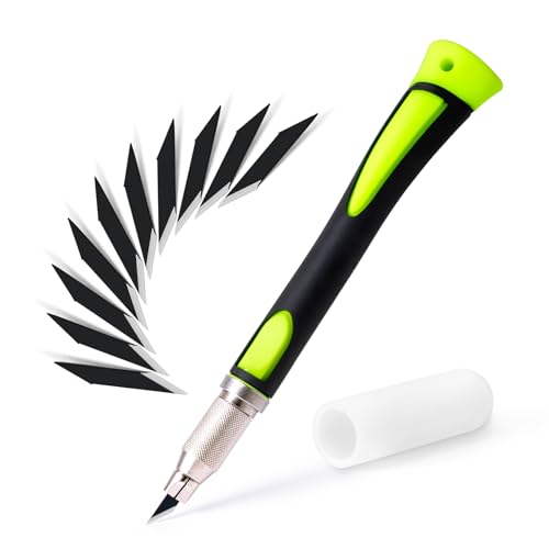 FOSHIO Craft Knife Set, Hobby Knife with 12-Piece Exacto Knife Blades with Protective Cover Rubber Handle for Crafts, Arts, Stencil, Modeling, Trimming, Carving, Scrapbooking, Vinyl Cutting