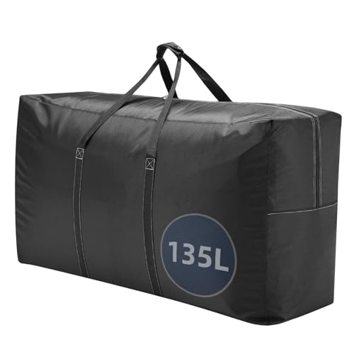 Extra Large travel duffel bag with Strong Handles, Waterproof duffel bag, Durable Zippers, Extra Large Storage Totes for Space Saving and Moving Supplies - color: Black, size: L - 35.4″ × 11.8″ × 19.7″