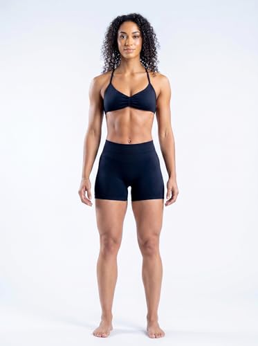 MOYOOGA 2 Piece Workout Sets for Women Seamless Shorts and Strappy Sports Bra Athletic Gym Yoga Matching Outfits - color: Black, size: Medium