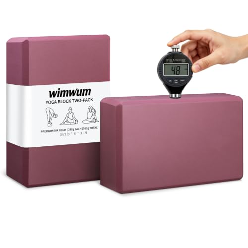High Density EVA Yoga Blocks 2 Pack, 280g Pro-Level Exercise Brick (46-50 Shore C Firmness), Odor-Free & Non-Slip Foam Props for Yoga, Pilates & Stretching - color: rose purple