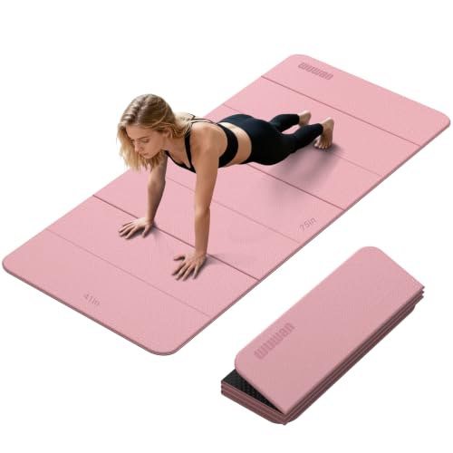 Foldable TPE Yoga Mat Thick 10mm,75" x40"Extra Large Exercise Mats | Stretch Mat Non-slip Fitness Folding Mat Easy to Carry,Wide Gym Mats for Women Men Suitable for Home Workout Travel Pilates - color: Pink