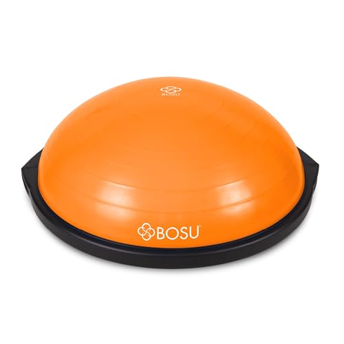 Bosu Balance Ball Exercise Trainer, Home Gym Equipment w/Guided Workouts & Pump, 26" Inflatable Fitness Platform for Strength Training, Standing, Balancing, and Core Workout - color: Orange/Black