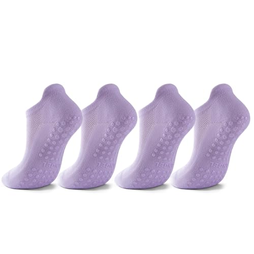 PilatesYogaGripSocksforWomenCushionedGrippyCottonNonSlipAthletic - color: 4 Pairs Purple