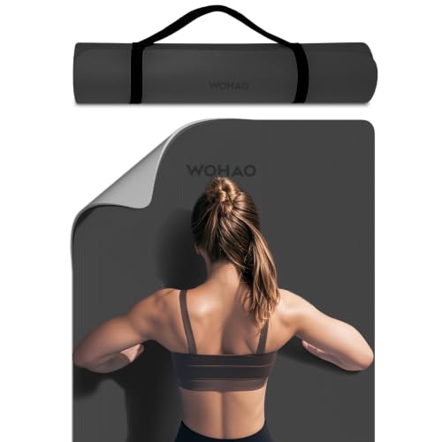 8mm Thick Yoga Mat Non Slip for Women Men | 72"x28" mat for gym, pilates, studio. POE, reversible, non-slip, tear-proof, odorless, easy-clean, strap. - color: Black+Gray