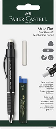 Faber-Castell 130997 Grip Plus Blister Mechanical Pencil, Assorted Colours, 0.7 mm + B Lead + Eraser | Ergonomic triangular grip zone, eraser and break-resistant lead for comfortable writing