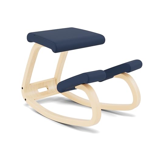 Varier Ergonomic Kneeling Chair, Rocking Knee Stool for Home Office Desk - color: Naturalal/Blue Tonal