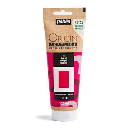 PEBEO Origin Acrylics 120ml Matte Acrylic Paint, Vivid Pink | Saturated statement pink in matte heavy-body acrylic - bold impasto texture on canvas; 100% recycled binder. - color: Vivid Pink