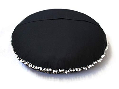 CRAFT KALA 32" Bohemian Floor Pillow Cover Boho Large Round Pouf Cover Mandala Meditation Room Pillows Cover for Adults Seating Poufs Cushion Cover for Kids Playroom Black Gold Trishul - color: Black Gold Trishul