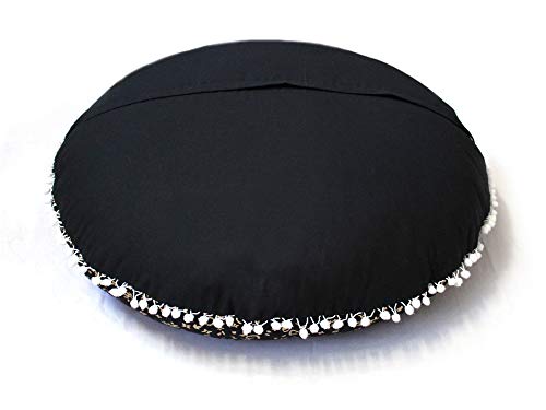 CRAFT KALA 32" Bohemian Floor Pillow Cover Boho Large Round Pouf Cover Mandala Meditation Room Pillows Cover for Adults Seating Poufs Cushion Cover for Kids Playroom Black Gold Trishul - color: Black Gold Trishul