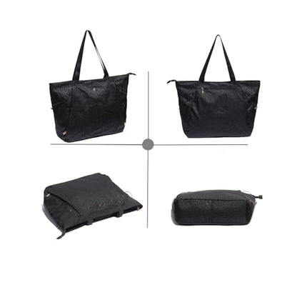 ESVAN Yoga Tote Bag for Women Shoulder Bags Drawstring for Office Workout Travel Carryall Pilates Gym and Beach - color: Nylon Black