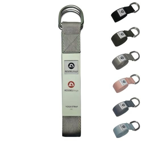 Yoga Strap for Stretching, Non-Elastic Yoga Belt with D-Ring | Thickened cotton strap in 6ft & 8ft sizes for Pilates, gym workouts, physical therapy, flexibility and posture support - color: Grayish White, size: 8Feet/2.4M