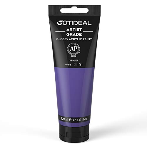 GOTIDEAL Acrylic Paint Violet Tubes(120ml, 4.1 oz) | Non Toxic, Non Fading, Rich Pigments,for Painters, Adults & Kids,Ideal for Canvas Wood Clay Fabric Ceramic Craft Supplies - color: Violet, style: Regular