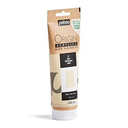PEBEO Origin Acrylics 120ml Matte Acrylic Paint, Buff Titanium | Warm unbleached neutral for toned grounds and gentle mixes - matte high-viscosity acrylic in a 120ml eco-tube. - color: Buff Titanium