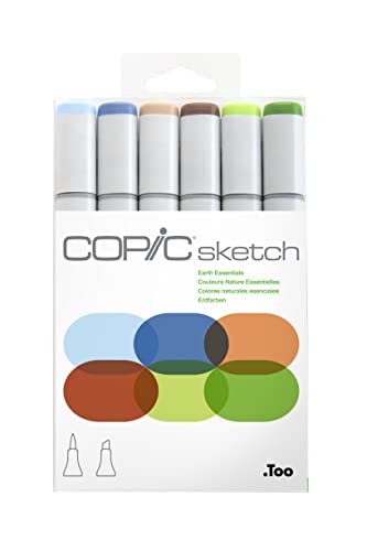 Copic Sketch Alcohol Markers, 6 Color Dual Tip Art Marker Set – Blendable Brush Tips for Drawing, Sketching, and Illustration – Professional Set for for Adult/Teen Artists & Creators - Earth Essential - color: Earth Essential