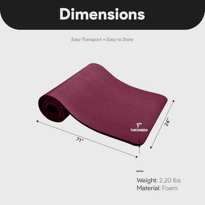 BalanceFrom 1-inch Thick 71x24 Inches Extra Thick Exercise Yoga Mat - color: Deep Wine