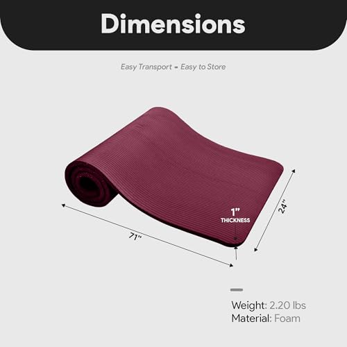 BalanceFrom 1-inch Thick 71x24 Inches Extra Thick Exercise Yoga Mat - color: Deep Wine