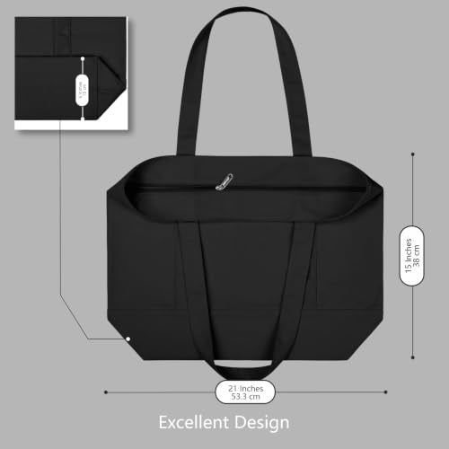TOPDesign 1-Pack Canvas Tote Bag with an External Pocket, Reusable Grocery Shopping Bag, Top Zipper Closure, Daily Essentials (Black) - color: Black