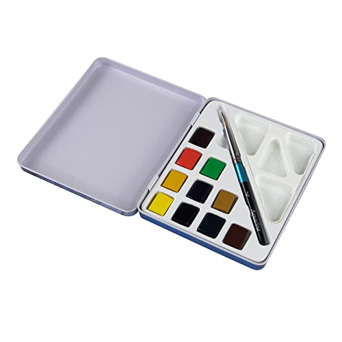 Daler-Rowney Mini Half Pan Travel Tin, 12 Piece Set, Colors May Vary - size: 12 Piece (Pack of 1), style: Tin Travel Set