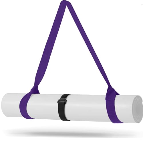 Yoga Mat Carrier Strap - Adjustable Thick and Wide Strap for Carrying Mat or Stretching - color: Dark Purple
