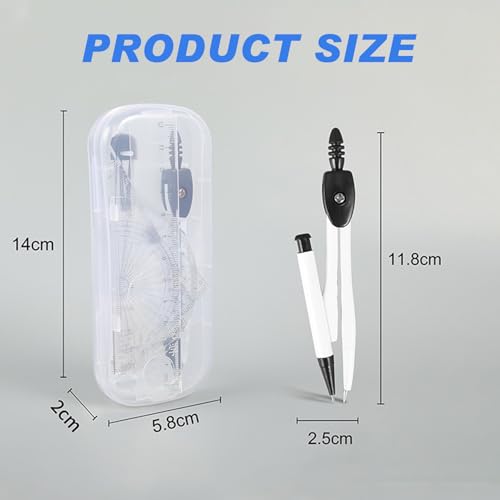Compass Geometry Tool Protractor and Compass Geometry Set Kit Drawing Compass Math Metal Compass Drafting Tools with Carry Box for Geometry Measuring Drafting School Office Supplies