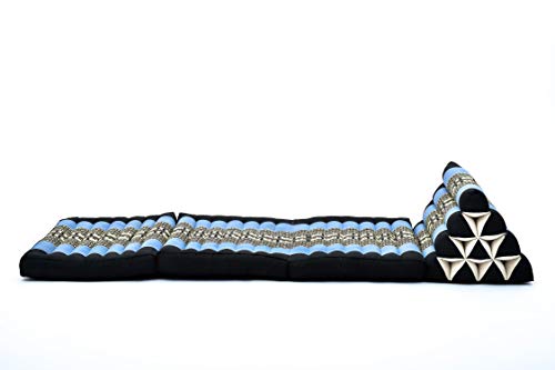 Leewadee - Comfortable Japanese Floor Mattress - Thai Floor Bed with Triangle Cushion - Futon Mattress - Thai Massage Mat, 67 x 21 inches, Blue, Kapok Filling | Floor & lounge cushion for relaxing, reading & TV - for meditation & yoga, firm & stable - col