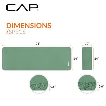 CAP Barbell 1/2-Inch High Density Exercise Yoga Mat with Strap | Multiple Options - color: Green, style: Yoga Mat w/Knee Pad