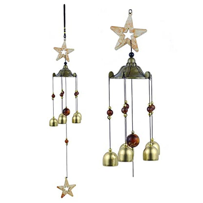 Star Wind Chimes for Outside with 5 Brzone Chime Bells, Rustic Wind Chime Hanging Decor for Garden Patio Yard - size: Star